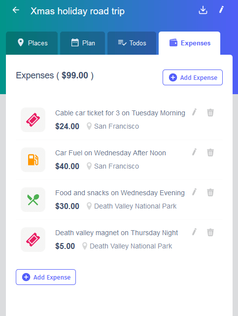 Track expenses as you go by the road trip